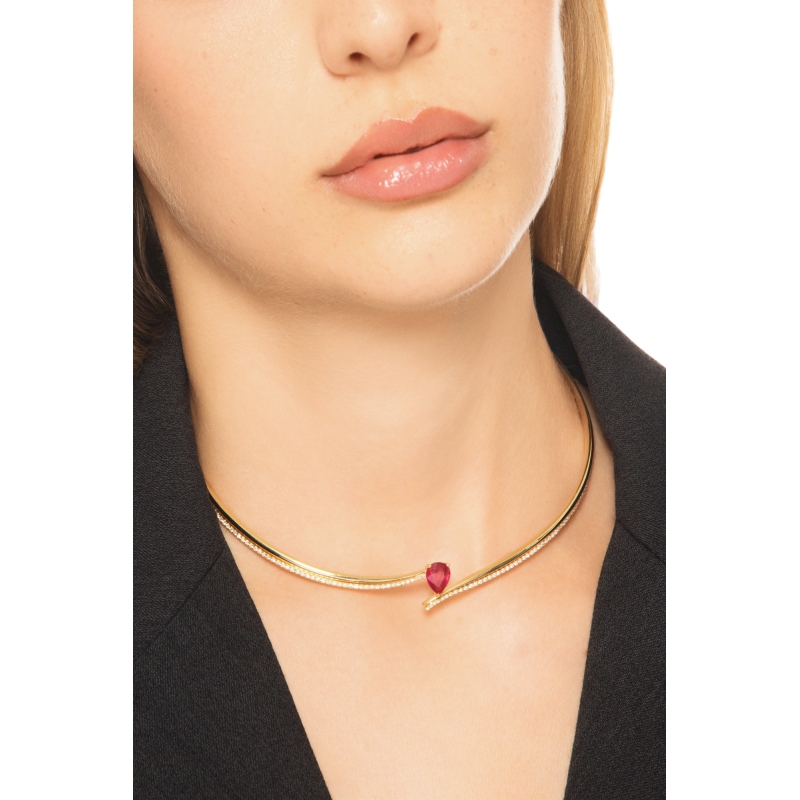 GIROCOLLO CHOKER CON BRILLANTI E RUBINO GOCCIA MM9X7