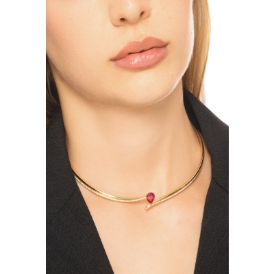 GIROCOLLO CHOKER CON BRILLANTI E RUBINO GOCCIA MM9X7