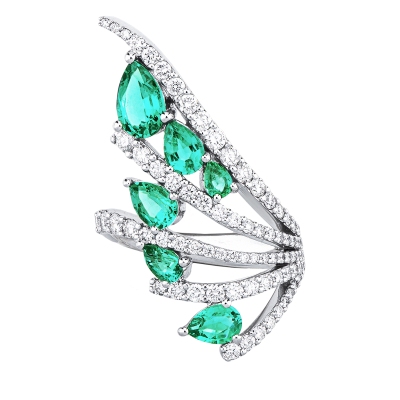 ANELLO CON BRILLANTI E SMERALDI GOCCIA