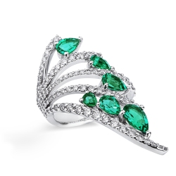 ANELLO CON BRILLANTI E SMERALDI GOCCIA