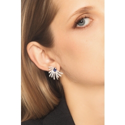 Orecchini design con zaffiri blu a goccia e diamanti in oro bianco 2