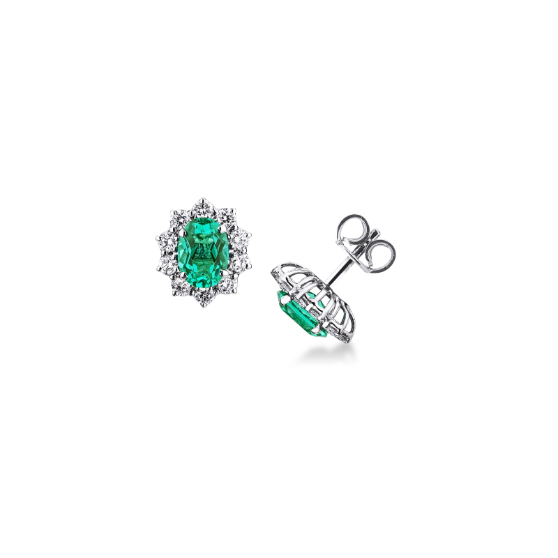 ORECCHINI CONTORNO CON 10BRILLANTI E SMERALDO OVALE MM7X5
