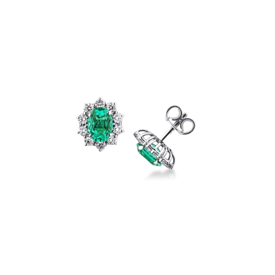 ORECCHINI CONTORNO CON 10BRILLANTI E SMERALDO OVALE MM7X5