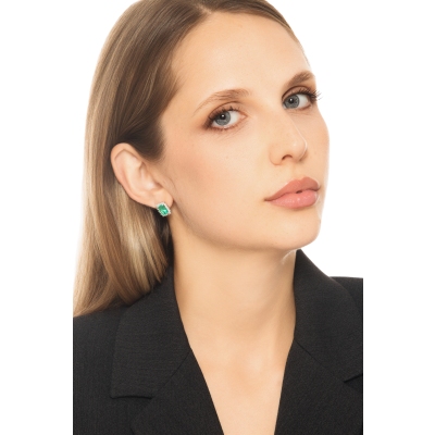 White gold 18k stud earrings with emeralds and diamonds 