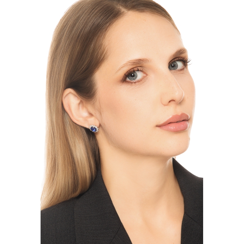 Orecchini Lady D oro bianco 18k con zaffiro blu e diamanti 