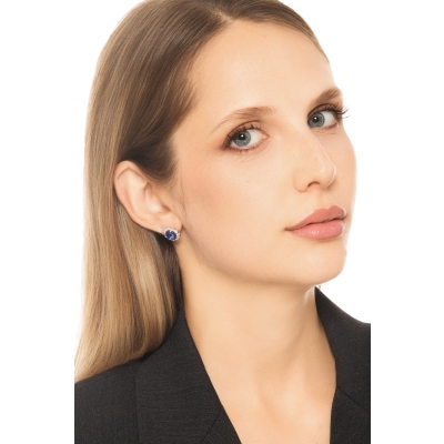 Orecchini Lady D oro bianco 18k con zaffiro blu e diamanti 