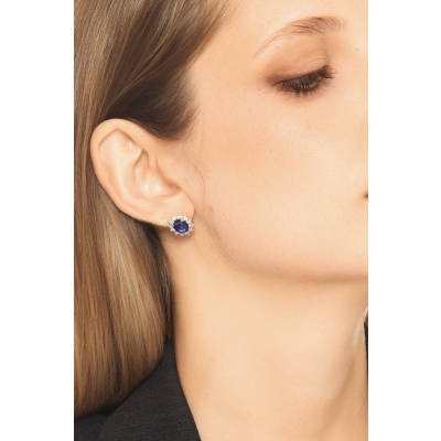 Orecchini Lady D oro bianco 18k con zaffiro blu e diamanti 