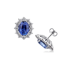 Orecchini Lady D oro bianco 18k con zaffiro blu e diamanti 