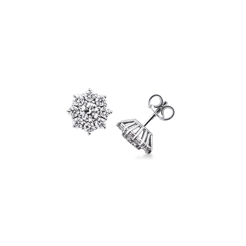 Orecchini con diamanti a fiore in oro bianco 18k