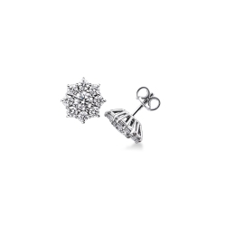 Orecchini contorno in oro bianco 18k a forma di fiore