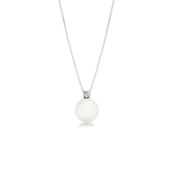 Collana con perla e diamante in oro bianco 18k 