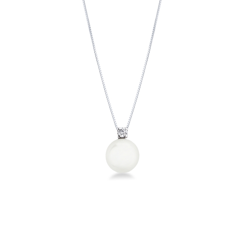 Collana con perla e diamante in oro bianco 18k 