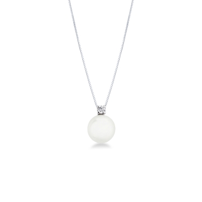 Collana con perla e diamante in oro bianco 18k 