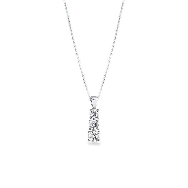 Collana trilogy a scalare in oro bianco 18k con diamanti, 0,70ct