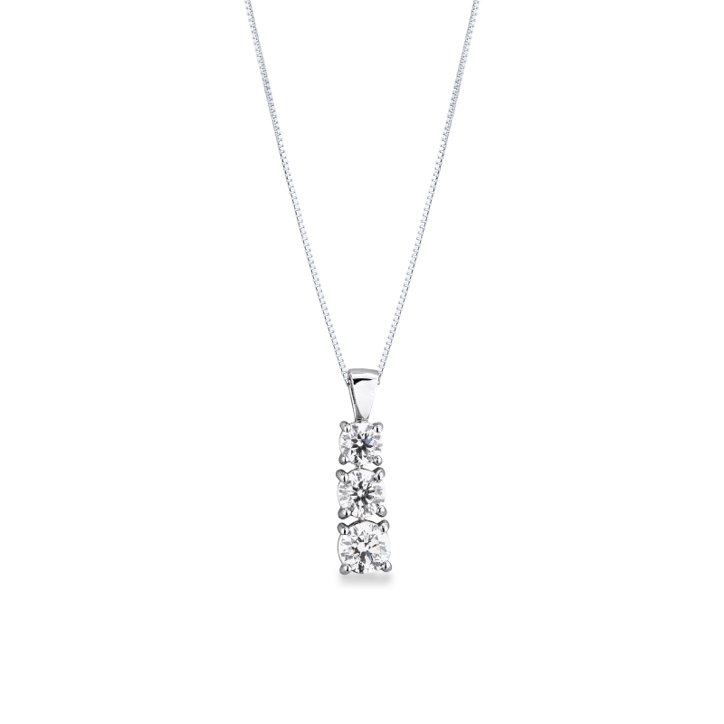 Collana trilogy a scalare in oro bianco 18k con diamanti, 0,95ct
