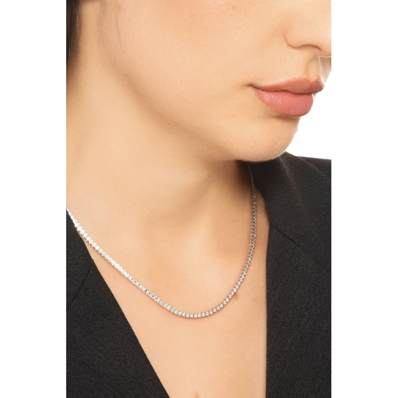 Collana tennis a piramide in oro bianco 18k con diamanti