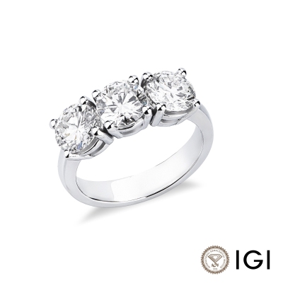 Anello trilogy in oro bianco 18k con tre diamanti IGI