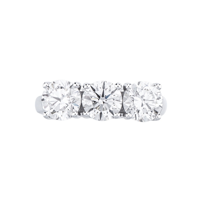Anello trilogy lineare in oro bianco 18k con diamanti IGI, 3,00ct
