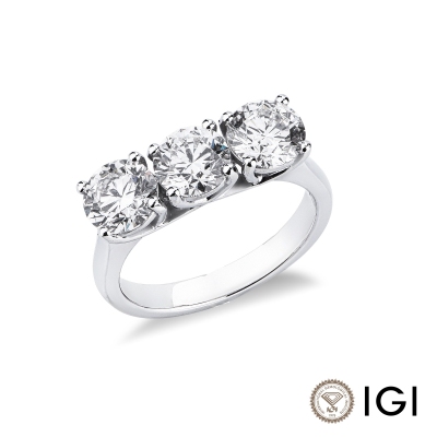 Anello trilogy lineare in oro bianco 18k con diamanti IGI, 3,00ct