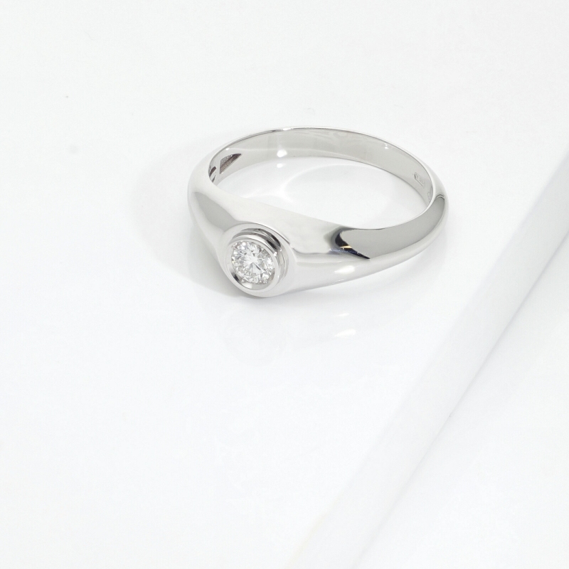 Solitario Uomo con diamante a castone 0.20 ct oro bianco 18k
