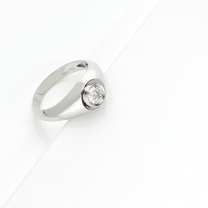Anello solitario uomo con diamante 0.50 ct in oro bianco 18k 