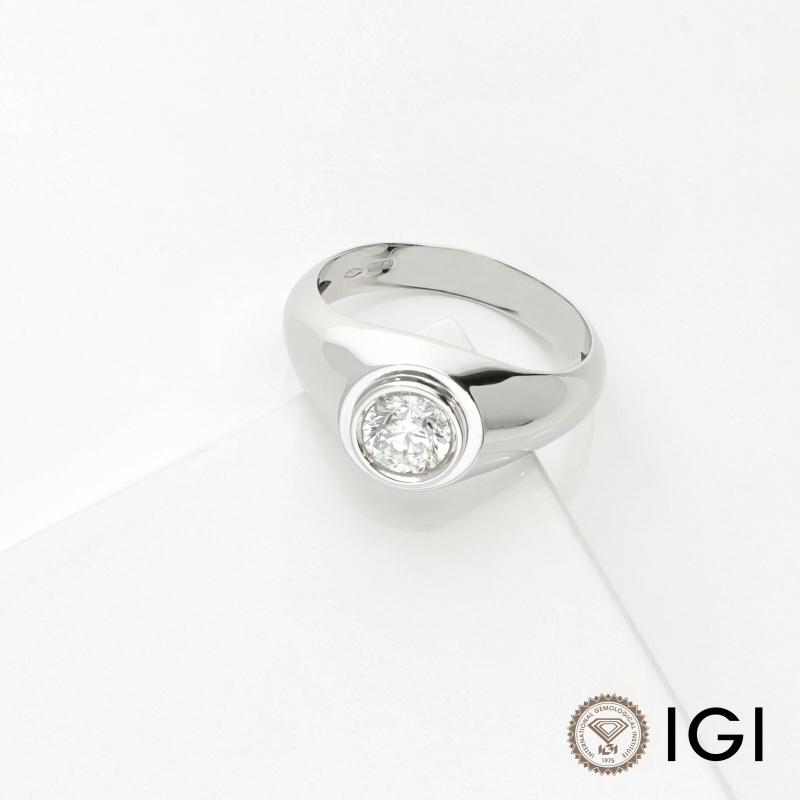Solitario uomo con diamante 0.90 ct oro bianco 18k