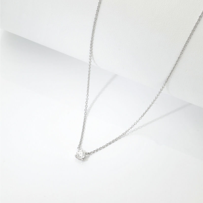 Collana rolò punto luce con diamante 0.30 ct in oro bianco 18k