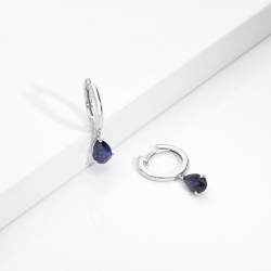 Orecchini cerchio oro bianco 18k con zaffiri blu pendenti a goccia 