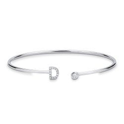 Bracciale rigido in oro bianco 18k con lettera D in diamanti