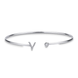 18k white gold rigid bracelet with letter V