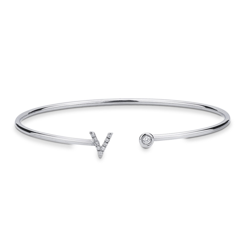 18k white gold rigid bracelet with letter V