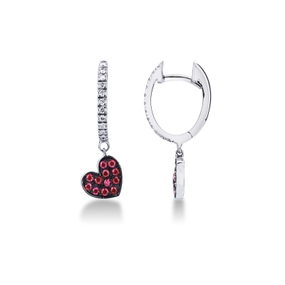White gold 18k earrings with rubies hearts 