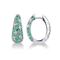 White gold 18k hoop earrings with diamonds and emeralds 