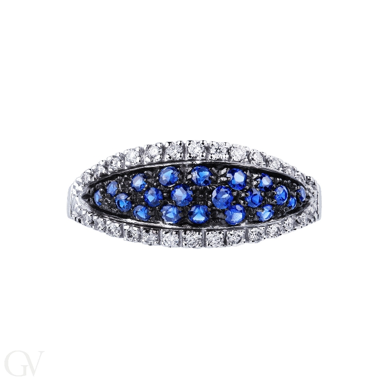 18k white gold ring with diamonds and blue sapphires 