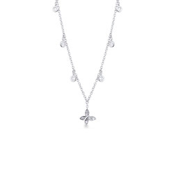 Necklace with 6 round cut diamonds and a diamond butterfly pendant 