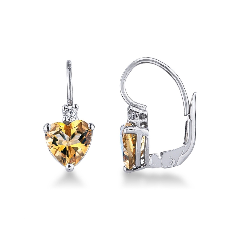 Orecchini in oro bianco 18k con citrino e diamanti