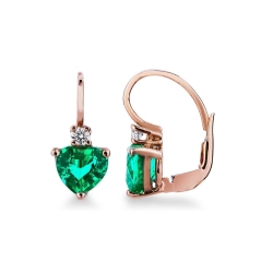Rose gold 18k drop earrings with emeralds heart cut and diamonds 