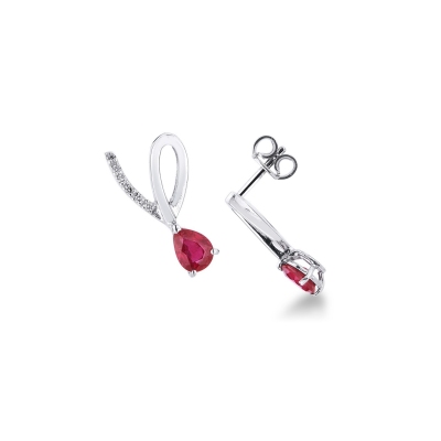 White gold 18k earrings with rubies pear cut and diamonds 