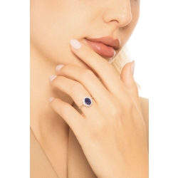 Anello Lady D in oro bianco 18k con zaffiro blu e diamanti a contorno 2