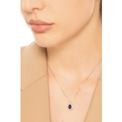 Collana rosetta zaffiro blu e diamanti in oro bianco 18k 2