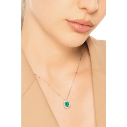 Necklace with pendant, emerald and round cut diamonds 2
