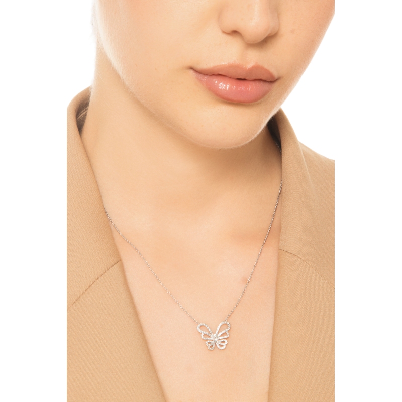 Collana oro bianco 18k con farfalla in diamanti