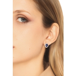 Orecchini contorno zaffiro blu e diamanti in oro bianco 18k 2