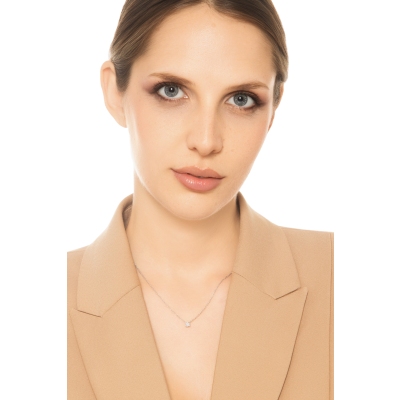 Collana rolò punto luce con diamante 0.30 ct in oro bianco 18k