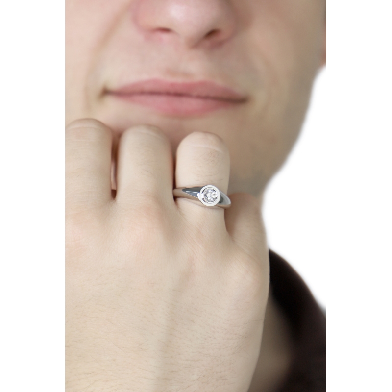 Anello solitario uomo con diamante 0.30 ct oro bianco 18k
