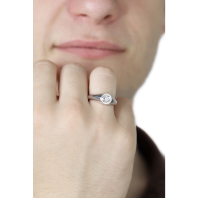 Anello solitario uomo con diamante 0.30 ct oro bianco 18k