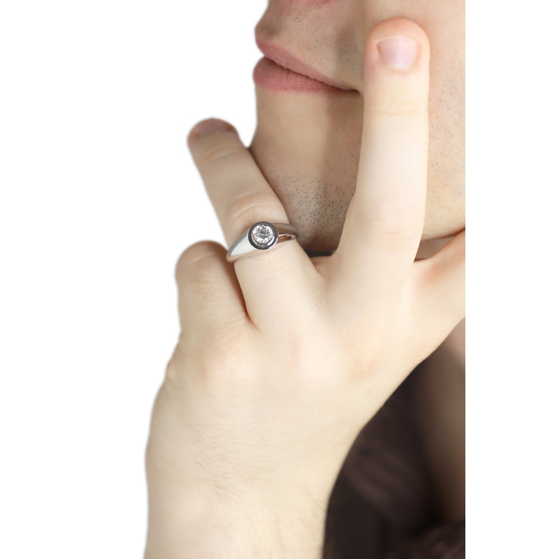 Anello solitario uomo in oro bianco 18k con diamante 0.40 ct