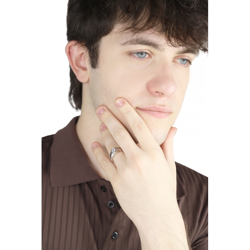 Anello solitario uomo con diamante 0.50 ct in oro bianco 18k 