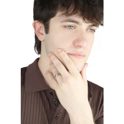 Anello solitario uomo con diamante 0.50 ct in oro bianco 18k 