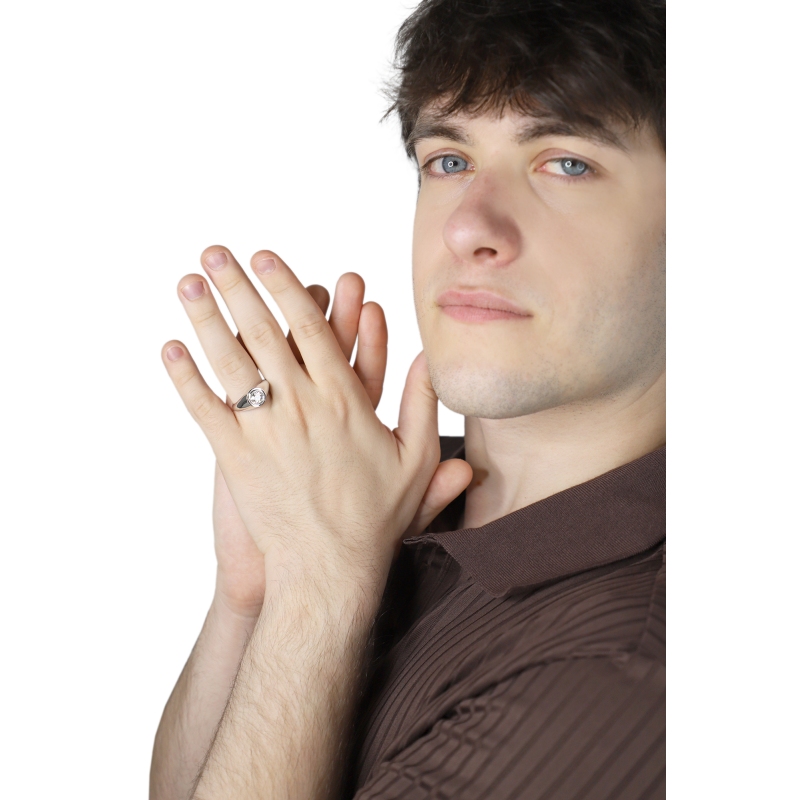 Solitario uomo con diamante 0.90 ct oro bianco 18k